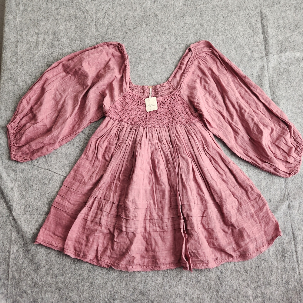 Free People Ari Mini Dress Small Pink Crochet Coquette Fairy Renaissance NEW